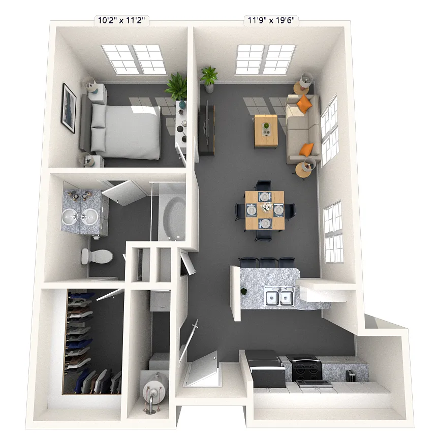 Floor plan Traditional 1x1 660-880 SF