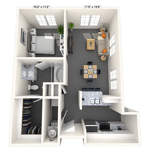 Floor plan Traditional 1x1 660-880 SF