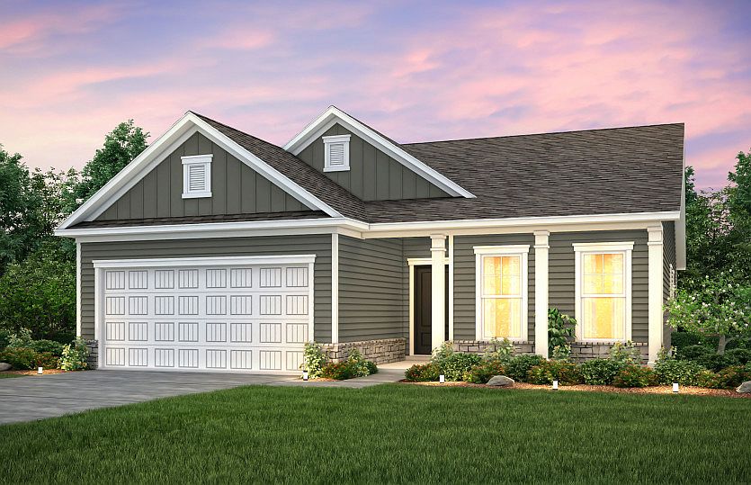 Compton New Home Exterior LC2H with stone accent and full front porch.