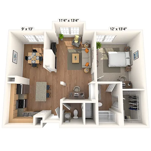 Floor plan Traditional 1x1.5 886 SF
