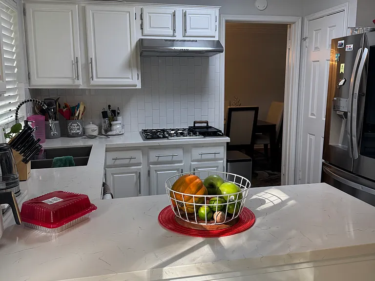 Kitchen with new quartz countertop and sink