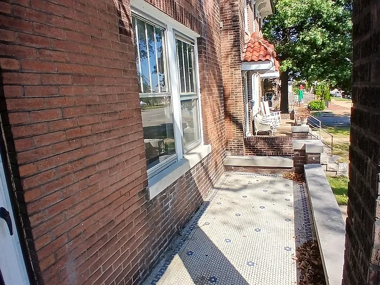 Front porch with original penny tile