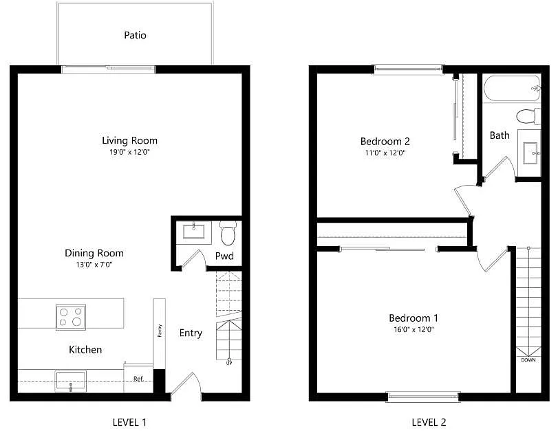 Floor plan 2 Bedroom 1.5 Bath