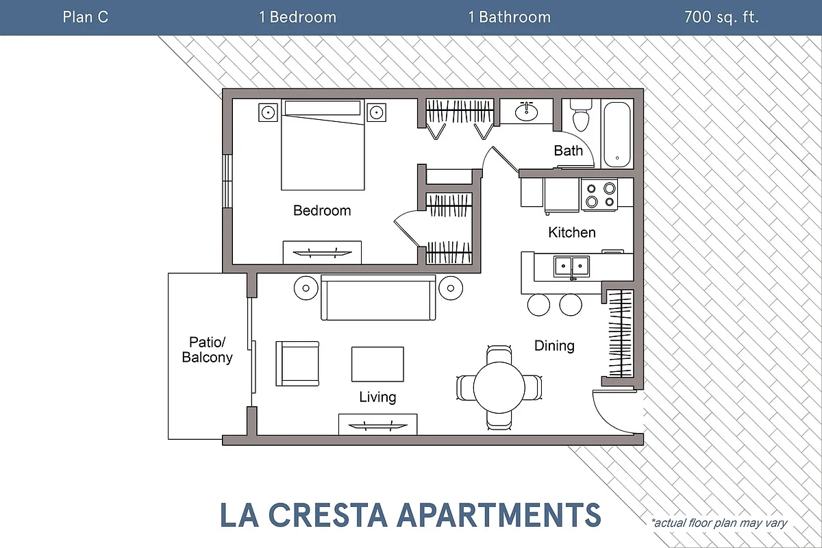 Floor plan Plan C - 1 Bedroom, 1 Bath