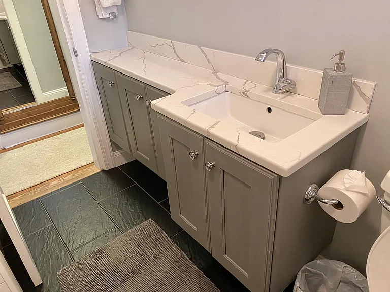 Quartz countertop with custom vanity