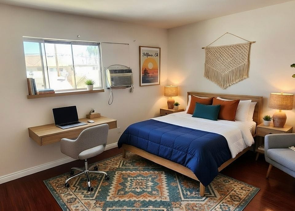 Staged via AI. Confirm measurements for your sized furniture.