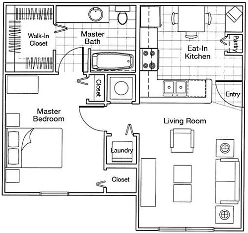 Floor plan One Bedroom One Bathroom 60%