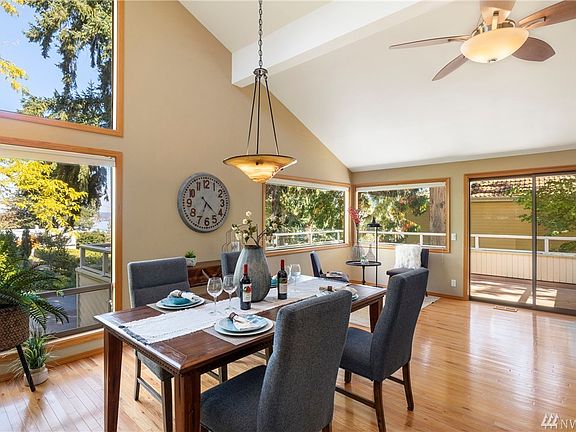 Dining room with handblown light fixture