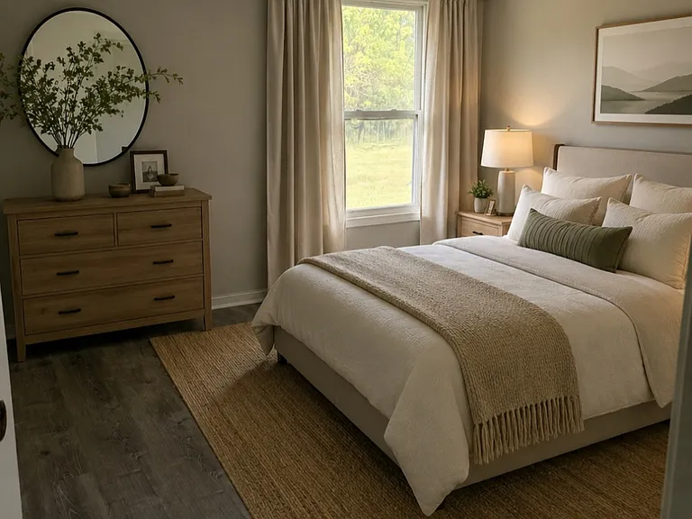 Primary bedroom - staged with AI