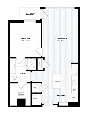 Floor plan 1 Bed/1 Bath-C5-W