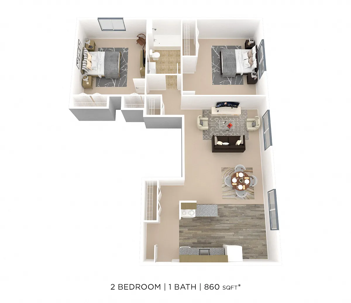 Floor plan Two Bedroom- 860 sqft