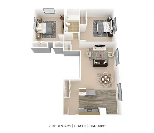 Floor plan Two Bedroom- 860 sqft