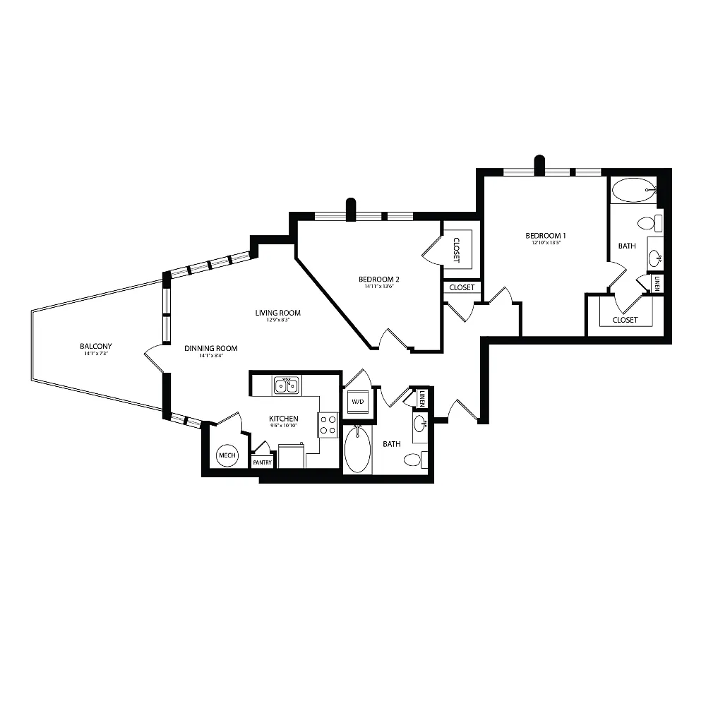 Floor plan 2 Bedroom, 2 Bath 1130 SF B8