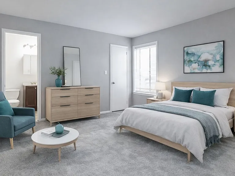 Welcome to Barkley Village Apartments, where modern design meets comfort. This beautifully appointed bedroom features stylish furnishings and ample natural light, perfect for relaxation. Discover your ideal living space todayschedule a tour!