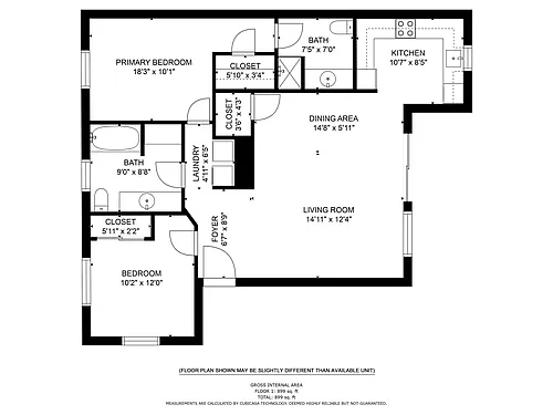 Floor plan 2 Bed 2 Bath