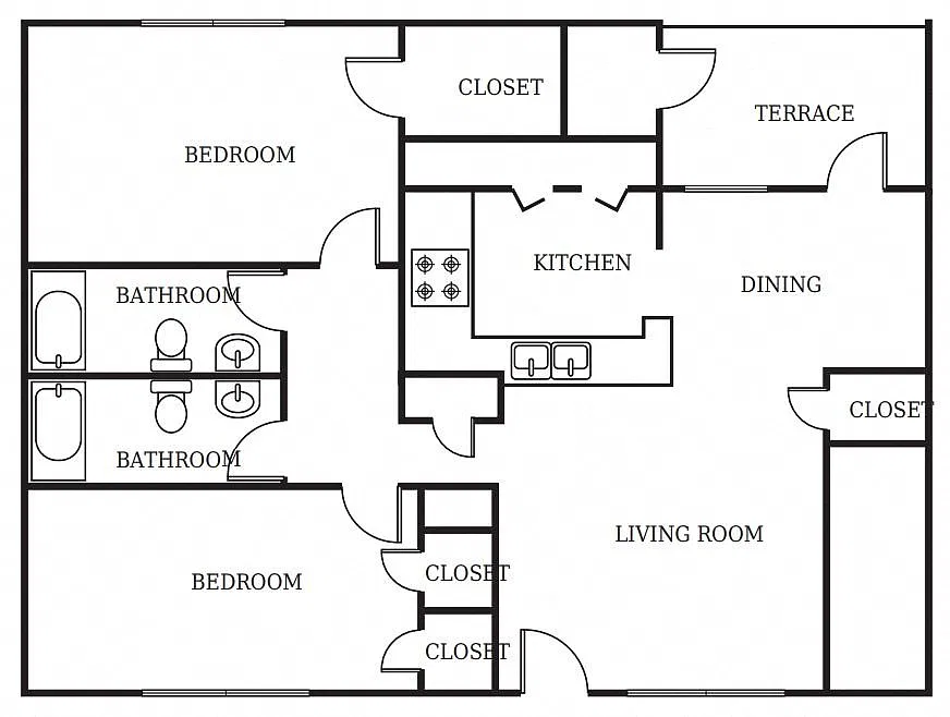 Floor plan Two Bedroom Two Bath