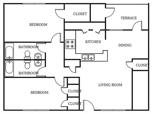 Floor plan Two Bedroom Two Bath