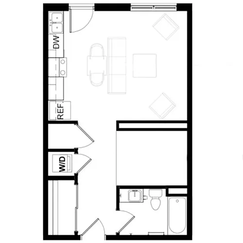 Floor plan 0 Bed, 1 Bath - 572 SF