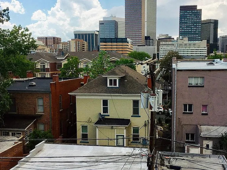 View of garage and downtown.