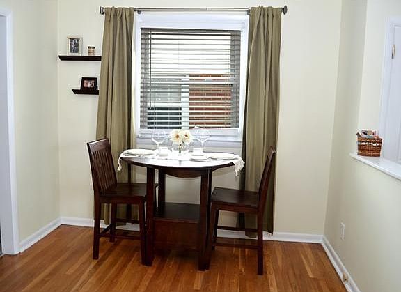 Adjacent eating area is just steps from kitchen