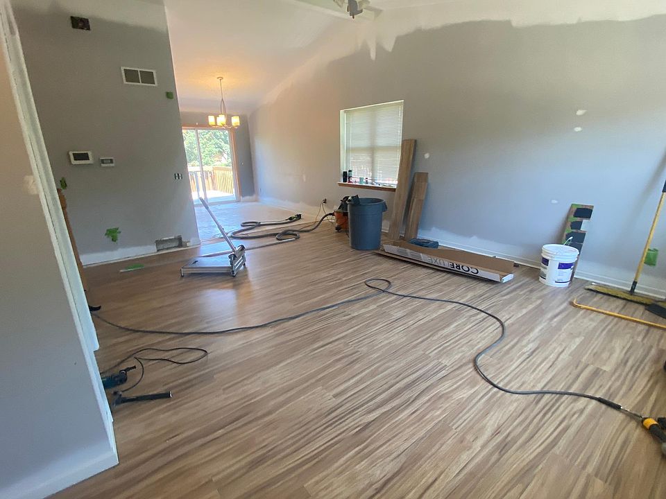 Front entry view to living room (during renovation process)