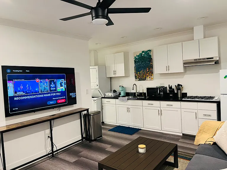 Smart TV and all kitchen gadgets (microwave, air-fryer, and 4 stove top burners)