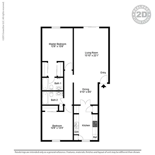 Floor plan Medium 2 Bedroom 2 Bath