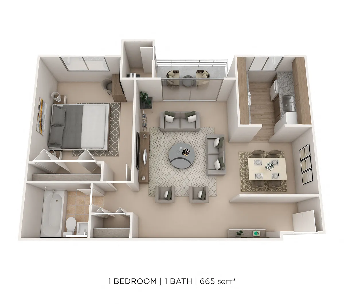 Floor plan One Bedroom - 665 sqft
