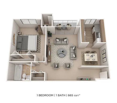 Floor plan One Bedroom - 665 sqft