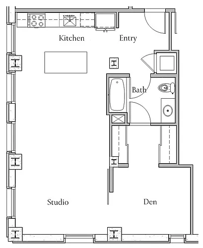 Floor plan 1 BR x 1 BA - H