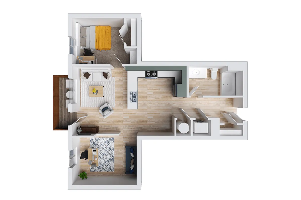 Floor plan 1Bed 1 Bath + 1 Study Room