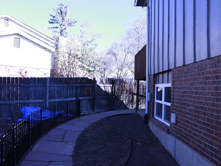 Backyard garden and flagstone path