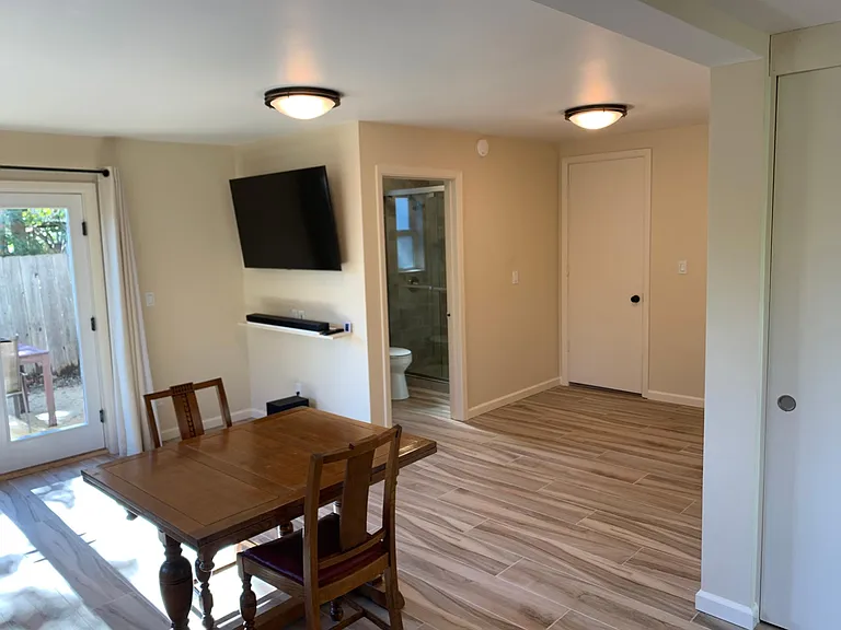 Bed area and bathroom