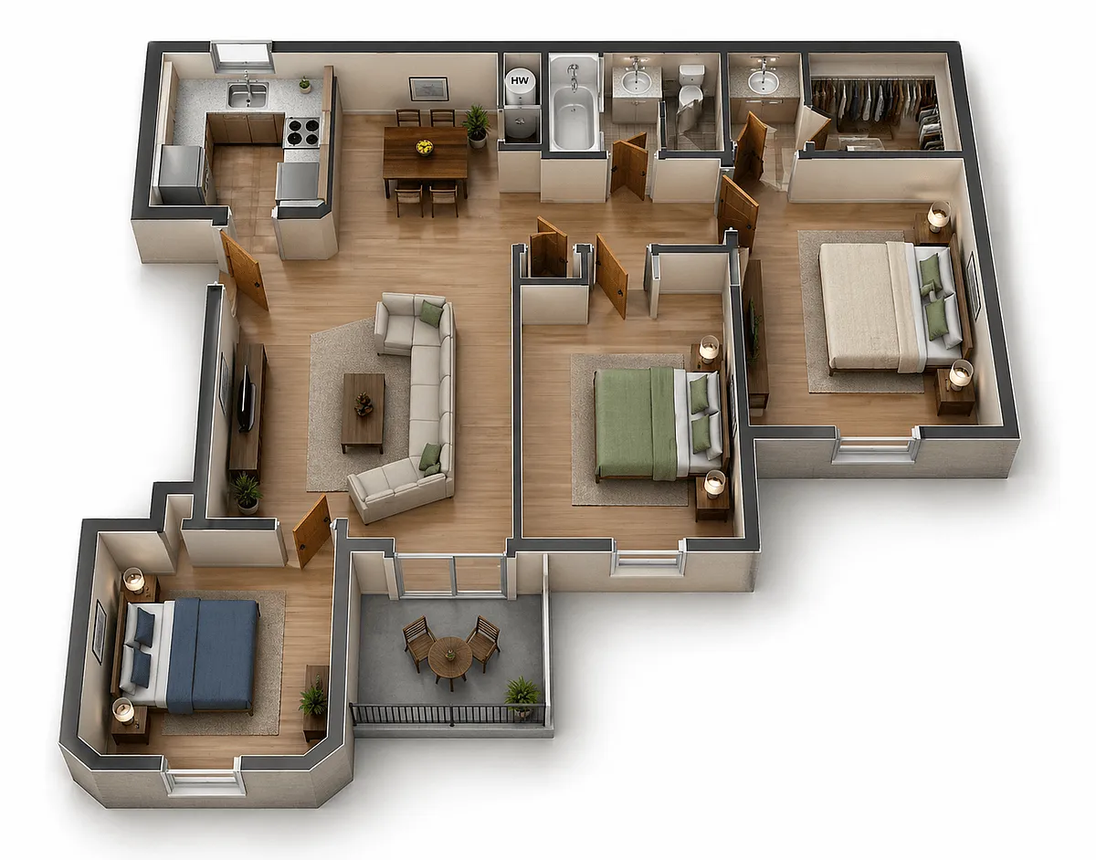 Floor plan 3 Bedroom 1 Bath