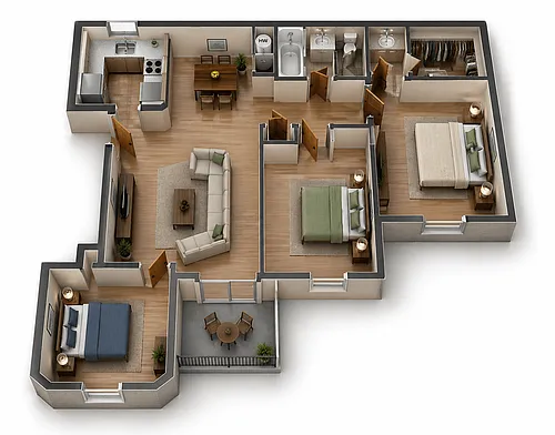 Floor plan 3 Bedroom 1 Bath
