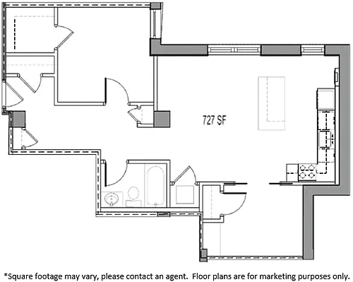 Floor plan 1 BED W DEN 1 BATH APT B1