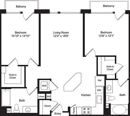 Floor plan Two Bed B1 with 2 Balconies