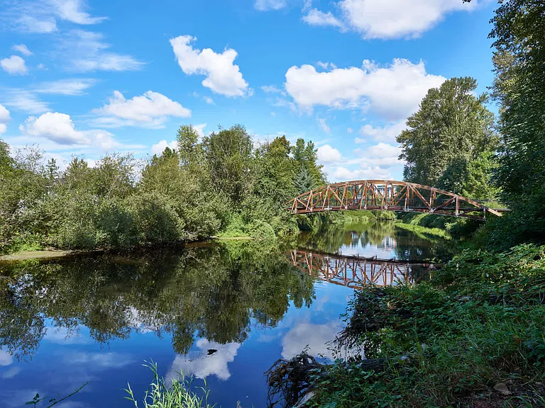 Views of the footbridge on the Sammamish River Trail