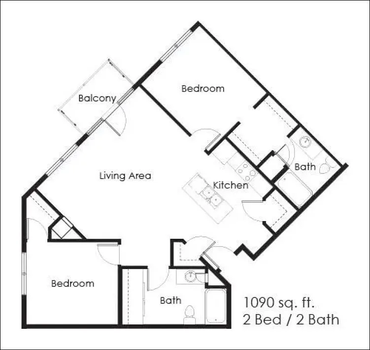 Floor plan 2 Bed, 2 Bath 2C
