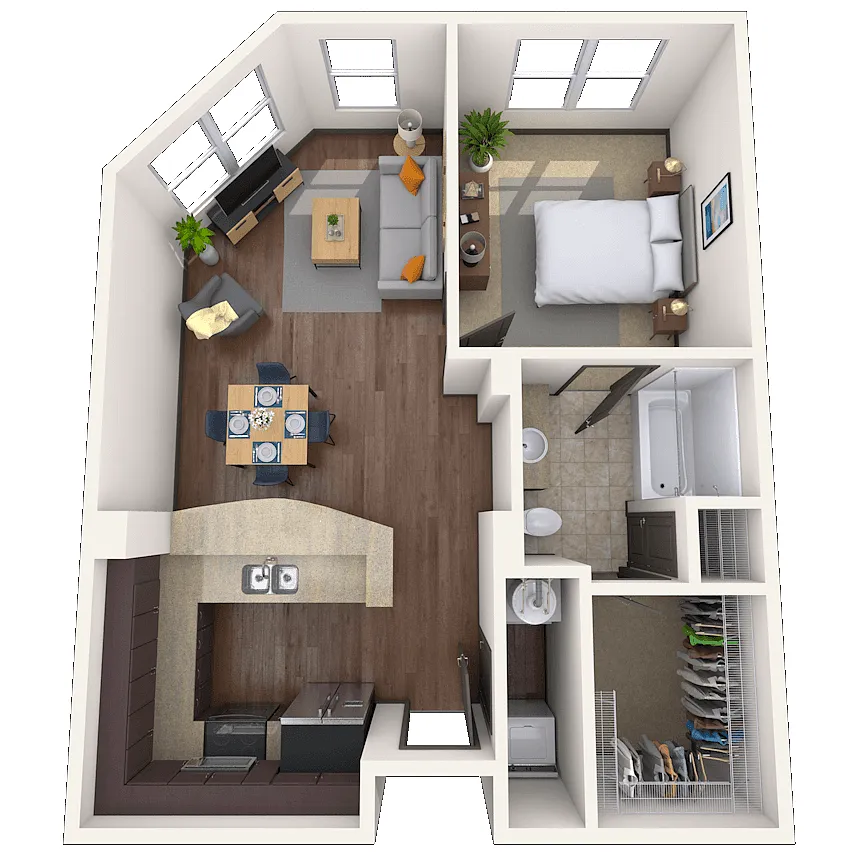 Floor plan Traditional 1x1 689-710 SF