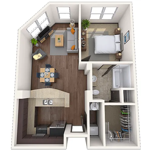 Floor plan Traditional 1x1 689-710 SF