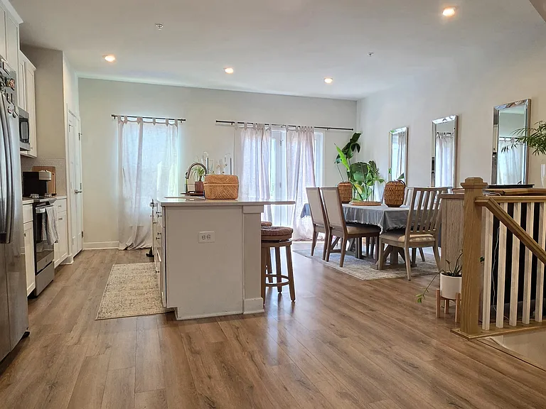 Kitchen and Dining room; view from living room.