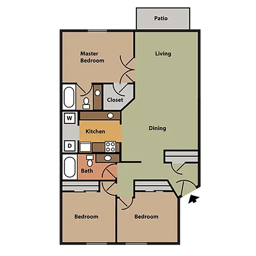 Floor plan 3 Bedroom, 2 Bathroom