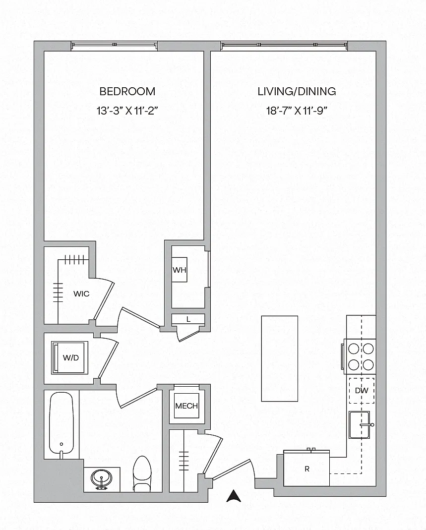 Floor plan A23 - 1BR 1BA (777 SF)