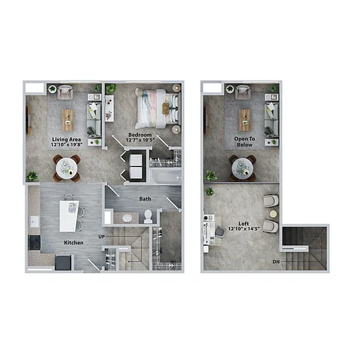 Floor plan One Bedroom One Bath + Loft (1061sf)
