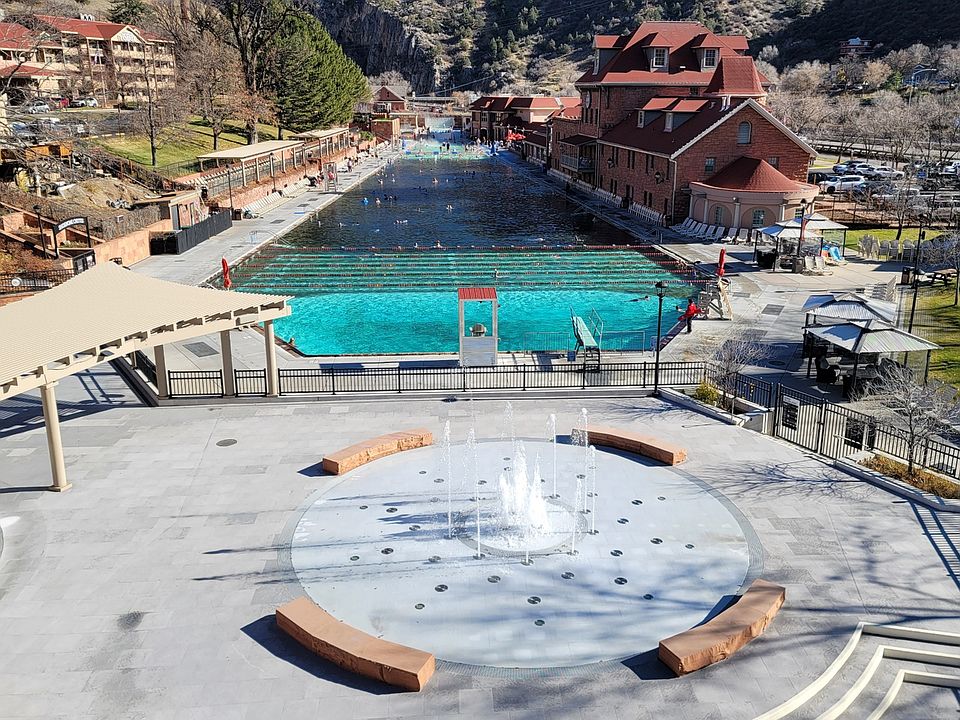 Walk across the bridge to enjoy the hot springs