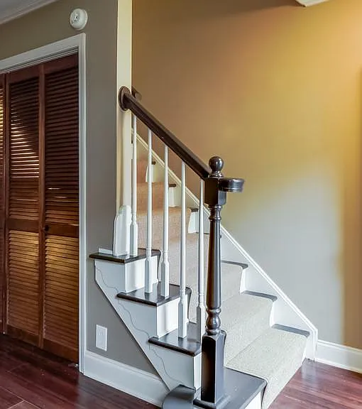stairway viewed from front window in living area