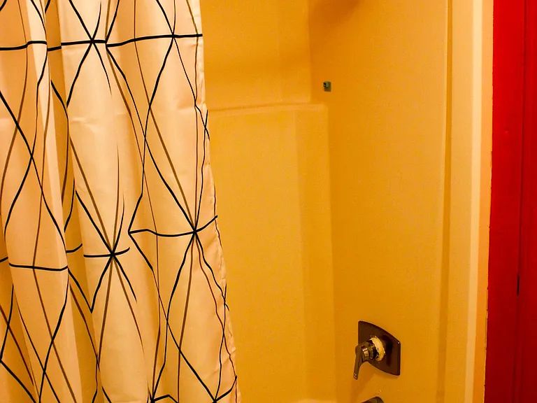 Shared bath/shower room. Unseen are the large closets with lots of shelving.
