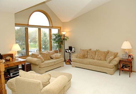 Vaulted living room is spacious & open