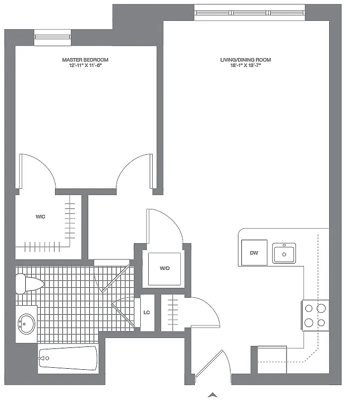 Floor plan 1 Bed/1 Bath